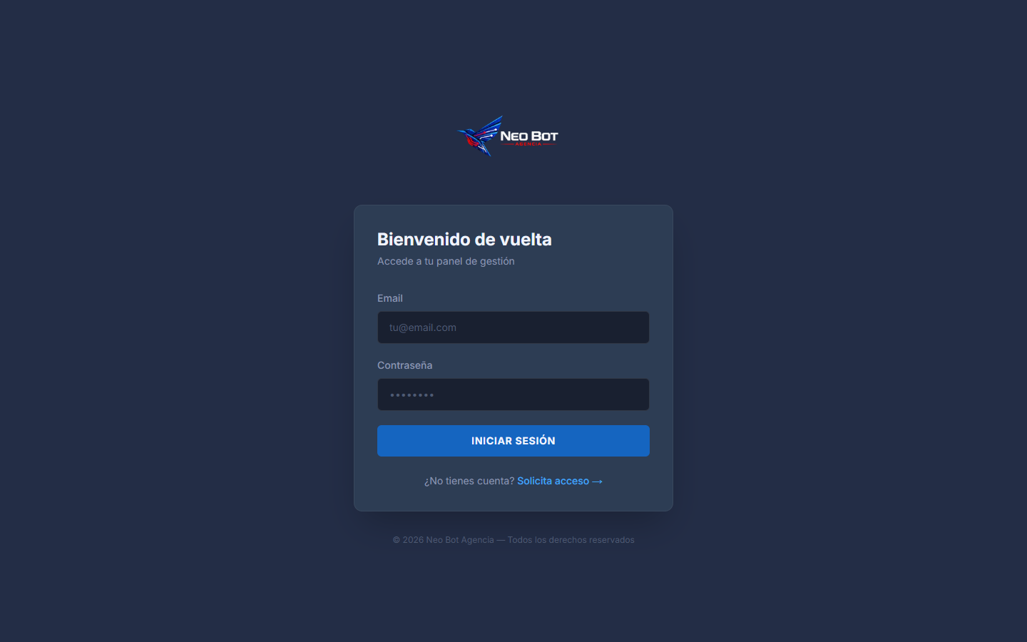 Neo Bot Agencia CRM – vista previa de la aplicación